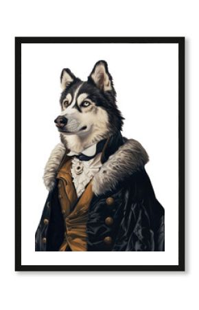 PNG Siberian Husky dog costumes wearing vintage fashion outfit painting animal husky.