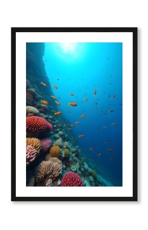 School of fish swimming through vibrant coral reef