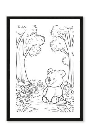 Bear And Flowers Coloring Book Pages