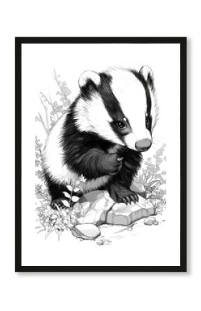 Black and white illustration with a badger.