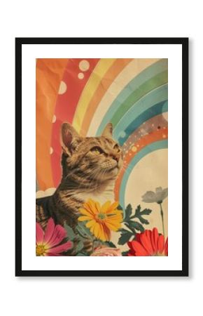 Retro collage of cat art photography asteraceae.