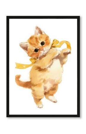 Adorable kitten with yellow ribbon