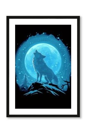 Majestic Wolf Howls Under a Full Moon in a Tranquil Forest Setting at Night