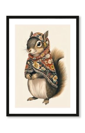 Squirrel in a traditional Russian folk dress with a headscarf squirrel animal cute.