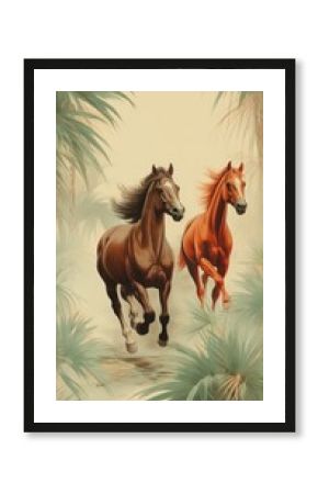 Wallpaper running horses stallion painting animal.