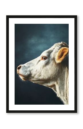 Cow Portrait in Profile on Dark Background Animal Art Illustration