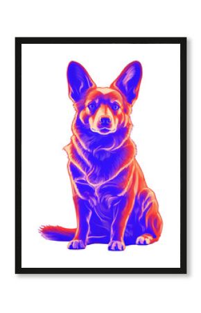 PNG Illustration Pembroke Welsh Corgi neon rim light purple portrait mammal.