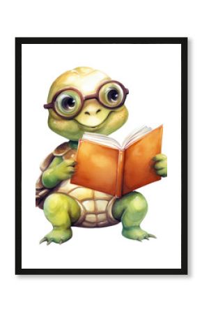 PNG Tortoise philosopher reading book reptile.
