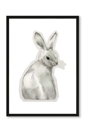 PNG Easter bunny sticker with white border, transparent background