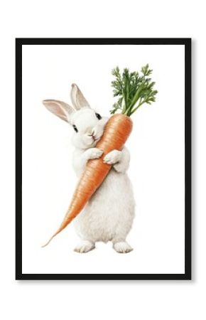 Rabbit hugging large carrot background animal white.