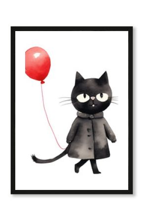 PNG Cute cat walks fashion balloon mammal animal.