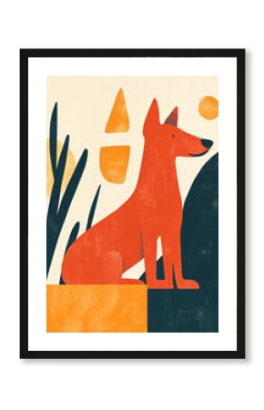 Minimalist poster featuring an abstract dog illustration