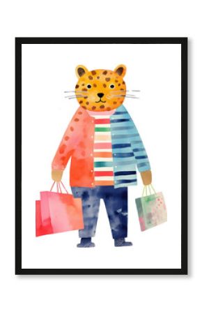 PNG Simple abstract character in Risograph printing illustration minimal of a happy lion enjoy shopping art representation creativity.