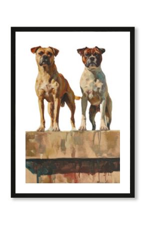 PNG Three adorable dogs standing proudly on a contest podium painting pet drawing.