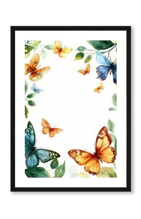A whimsical watercolor hug of butterflies surrounds the scene.