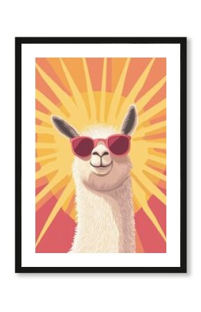 cheerful llama wearing glasses, poster