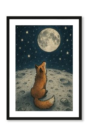Fox gazing at moon