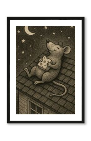 Mouse enjoys cheese under stars.