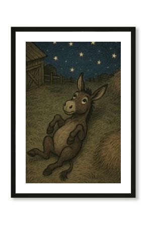 Whimsical donkey under stars.