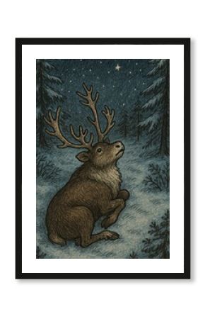 Majestic reindeer under stars.