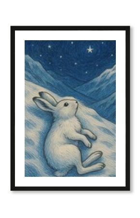Dreamy rabbit under starry sky.