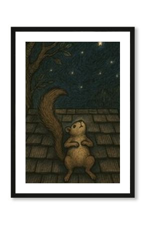 Squirrel stargazing rooftop night