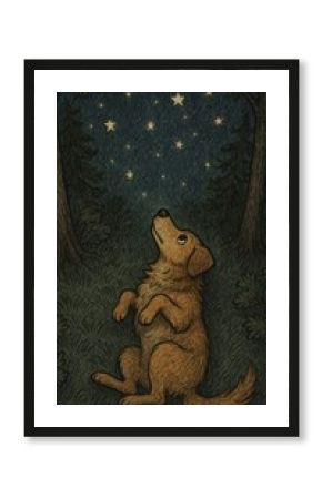 Dog stargazing in forest
