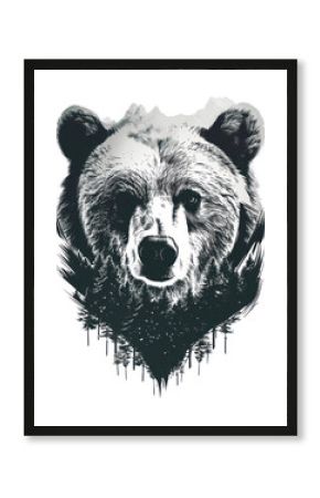 PNG Bear with trees and snow wildlife exposure animal.