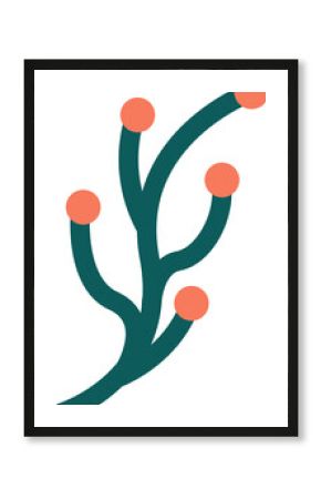 Flat design graphic is showing teal branching stems ending in coral nodes on transparent background