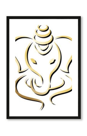 Abstract gold line art elephant head is showing smooth curves in vector art, transparent background