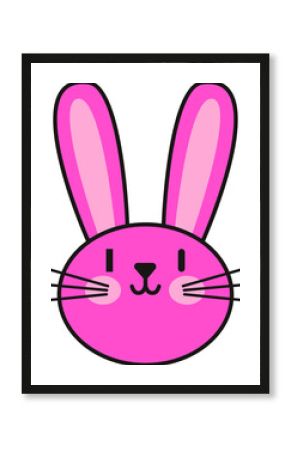 Stylized pink rabbit head is floating on transparent background, featuring bold ears and whiskers