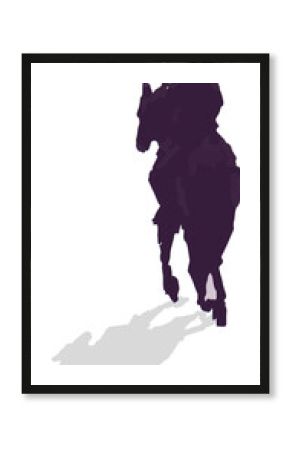 Flat vector canine silhouette is walking left on transparent background, casting black shadow