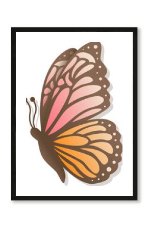 Flat butterfly graphic is showing left profile pink-orange gradient wings transparent background
