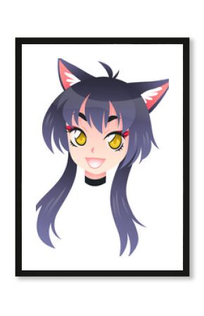 Anime catgirl head is showing purple hair cat ears black choker transparent background