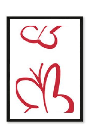 Abstract red butterfly shapes are appearing on transparent background, featuring hand-drawn lines