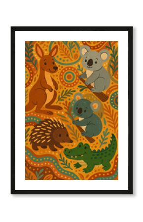Aboriginal-Inspired Australian Wildlife Illustration for children.