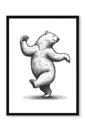 Polar bear dancing sketch engraving generative ai fictional character raster illustration. Scratch board imitation. Black and white image.