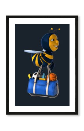 Fun 3D cartoon bee with a sports bag