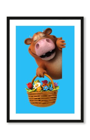 Fun 3D cartoon cow with flowers