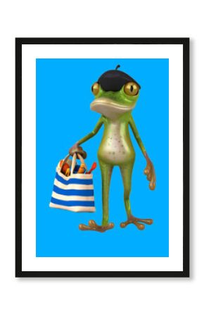 Fun 3D cartoon frog with a beach bag