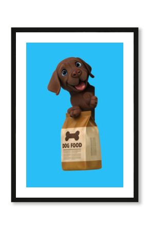 Fun 3D cartoon dog with dog food