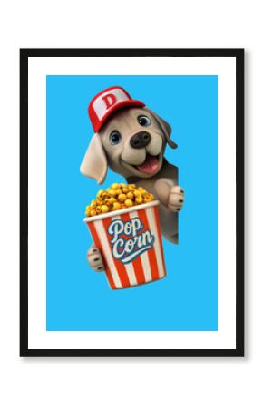 Fun 3D cartoon dog with popcorn