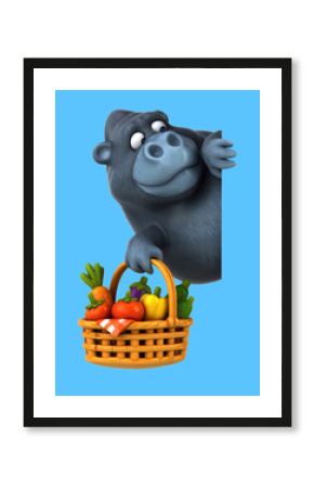 Fun 3D cartoon gorilla with vegetables