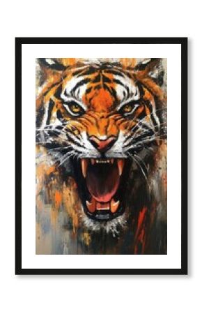 Abstract Expressionism tiger, dynamic brushstrokes, bold colors.