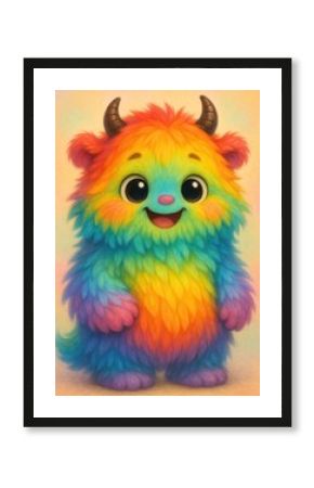 Colorful fluffy monster illustration.
