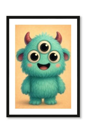 Cute fuzzy three-eyed monster
