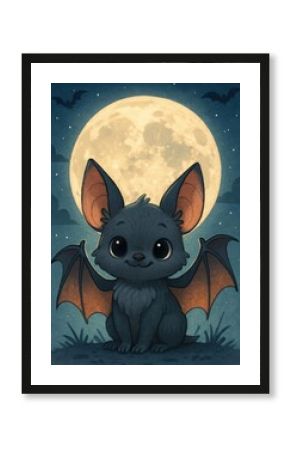 Cute bat under moonlight