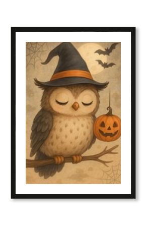 Charming owl Halloween wallpaper.