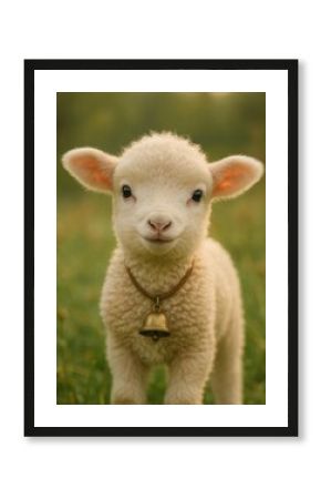 Adorable lamb in green meadow.