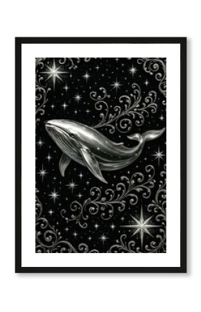 Majestic silver whale illustration